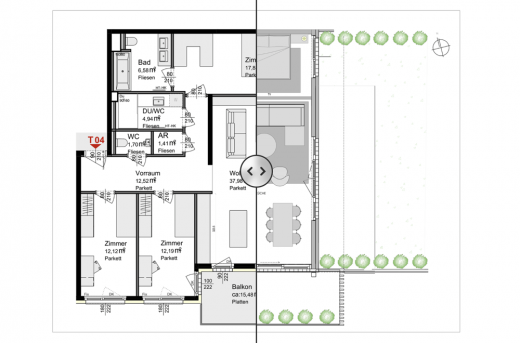 Grundrissoptimierung Wohnung mit Garten