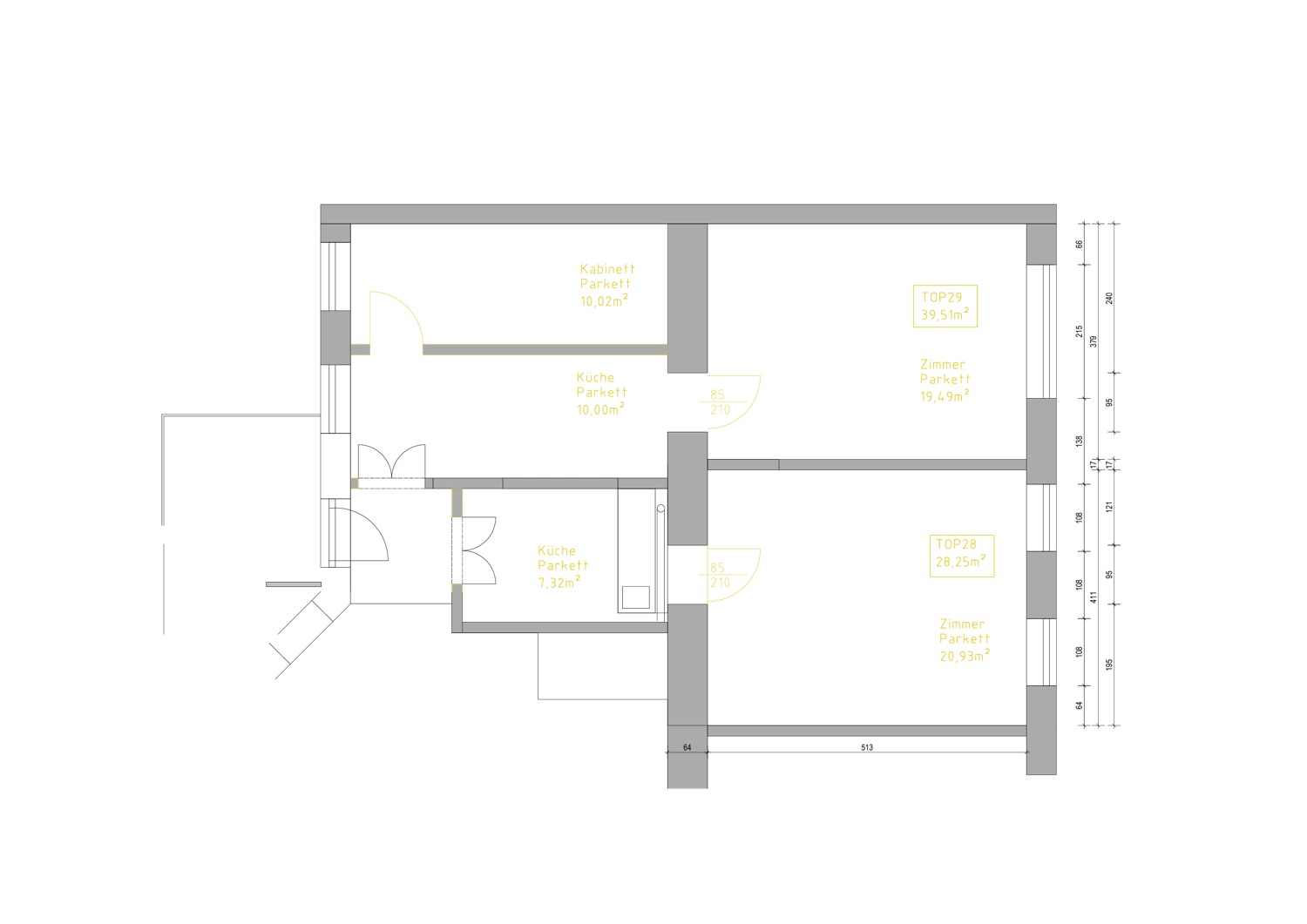 Grundrissoptimierung einer Wohnung - Vorher-Bild